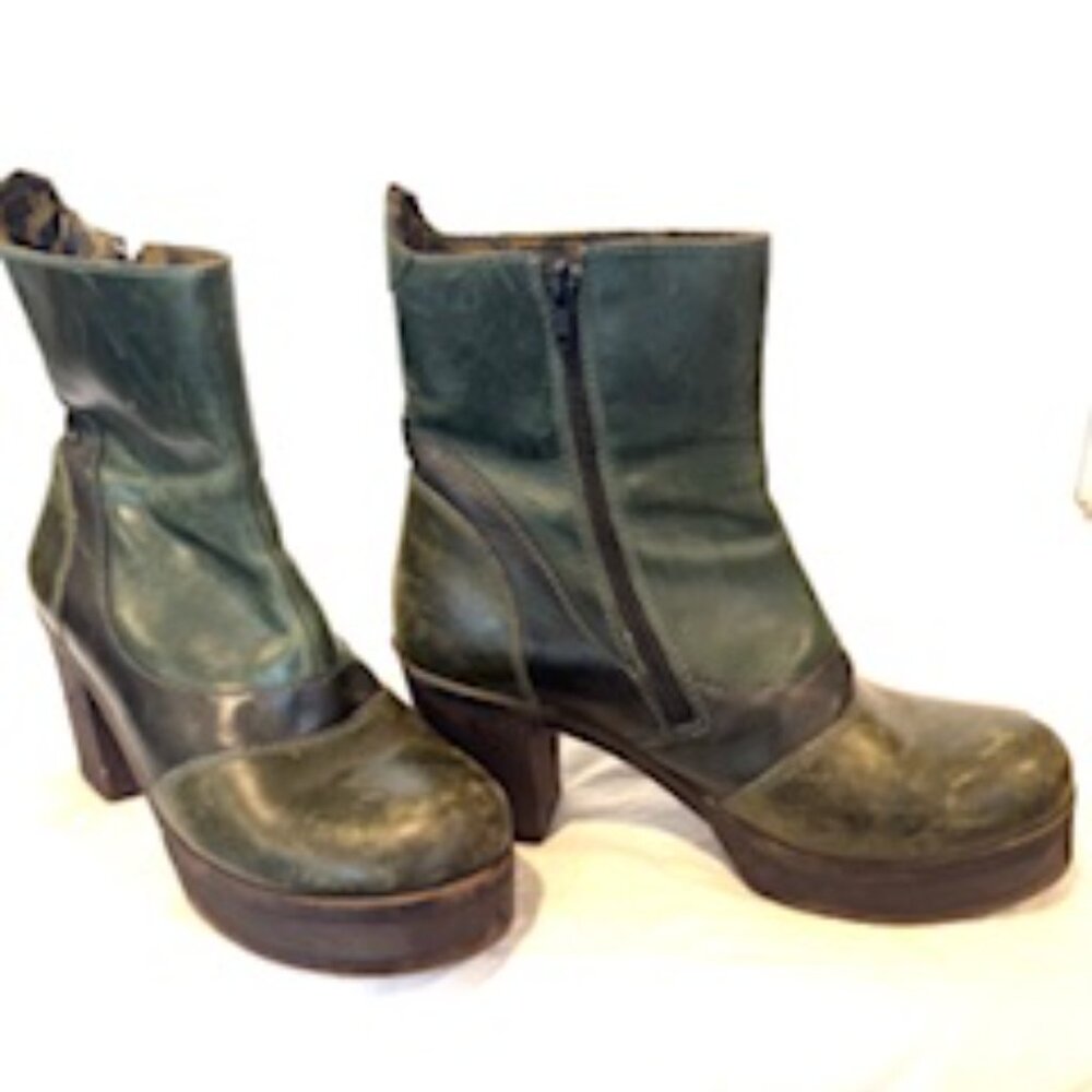 FLY London Green Heeled Ankle Boots